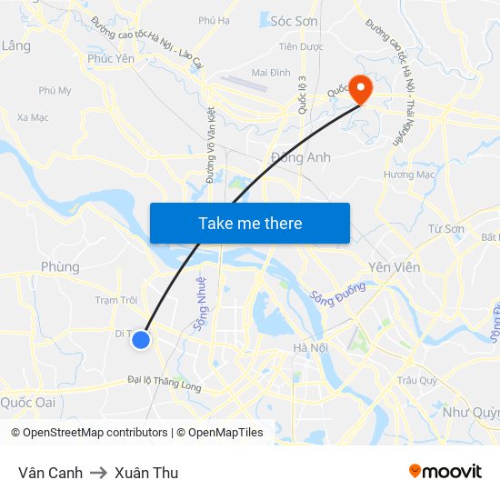 Vân Canh to Xuân Thu map