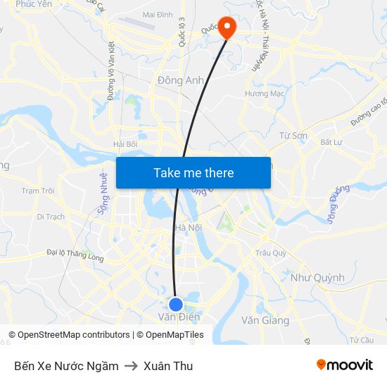 Bến Xe Nước Ngầm to Xuân Thu map