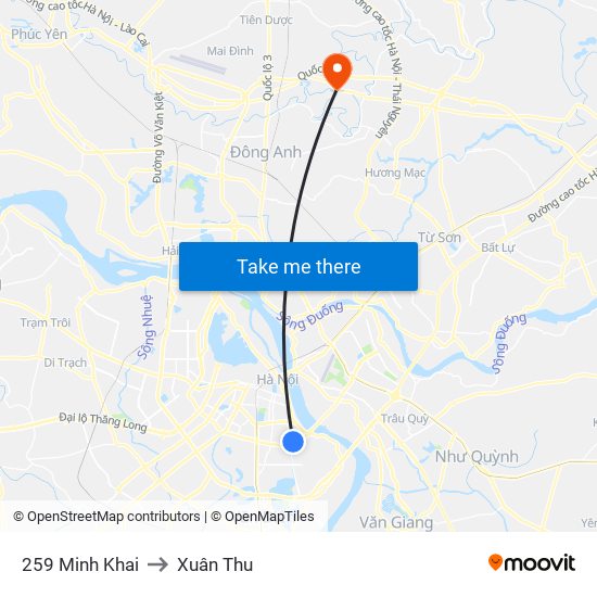 259 Minh Khai to Xuân Thu map