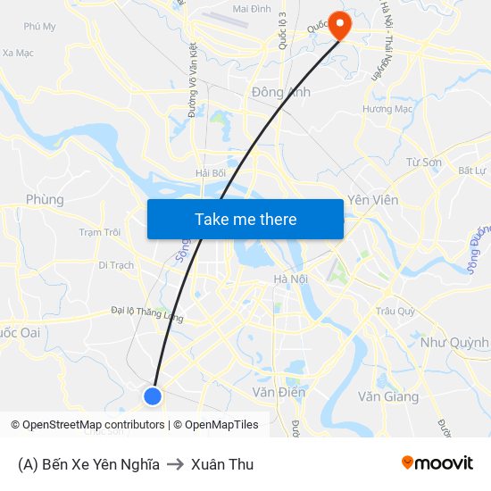 (A) Bến Xe Yên Nghĩa to Xuân Thu map