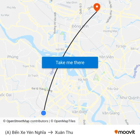 (A) Bến Xe Yên Nghĩa to Xuân Thu map