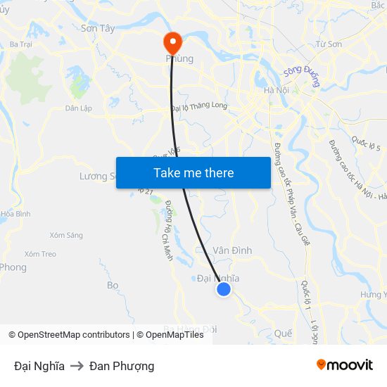 Đại Nghĩa to Đan Phượng map