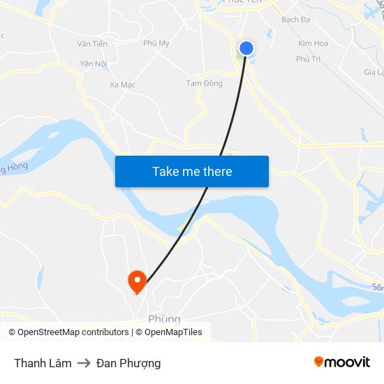 Thanh Lâm to Đan Phượng map