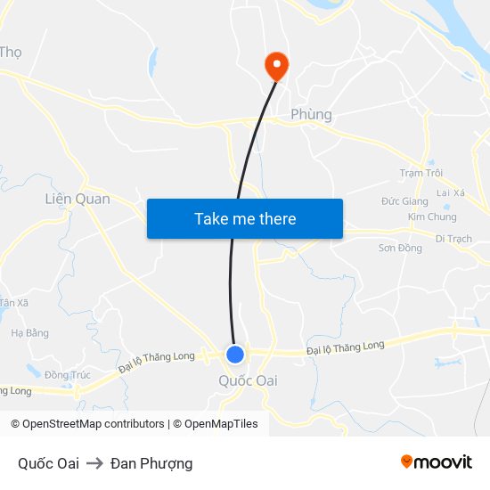 Quốc Oai to Đan Phượng map