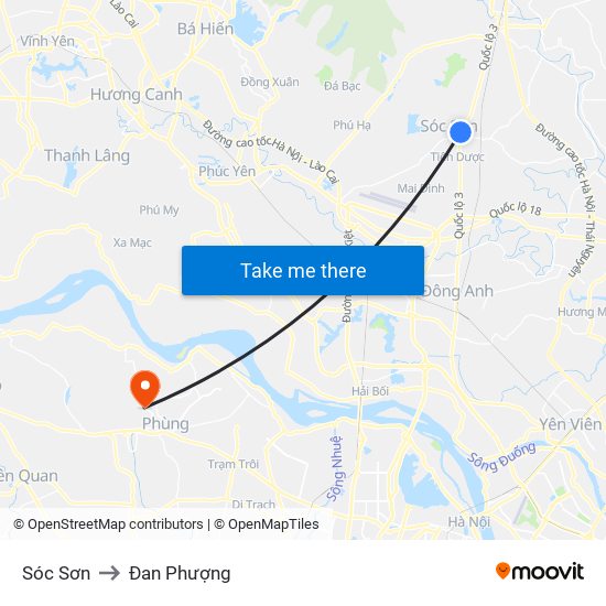 Sóc Sơn to Đan Phượng map