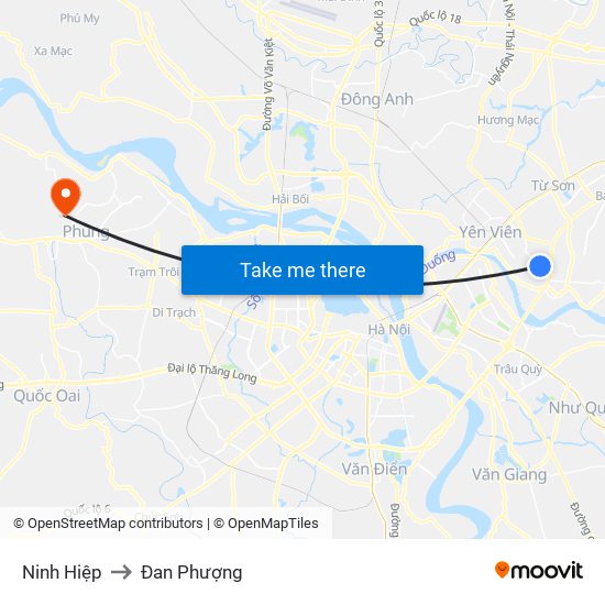 Ninh Hiệp to Đan Phượng map