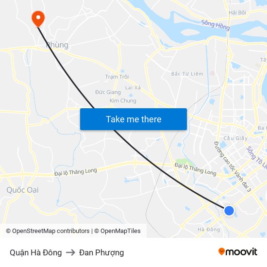 Quận Hà Đông to Đan Phượng map