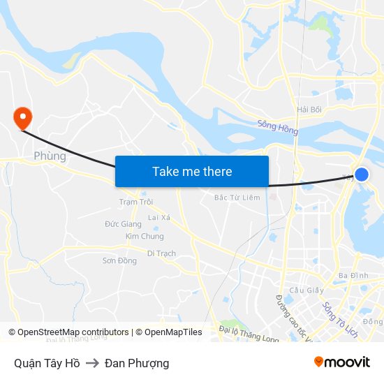 Quận Tây Hồ to Đan Phượng map