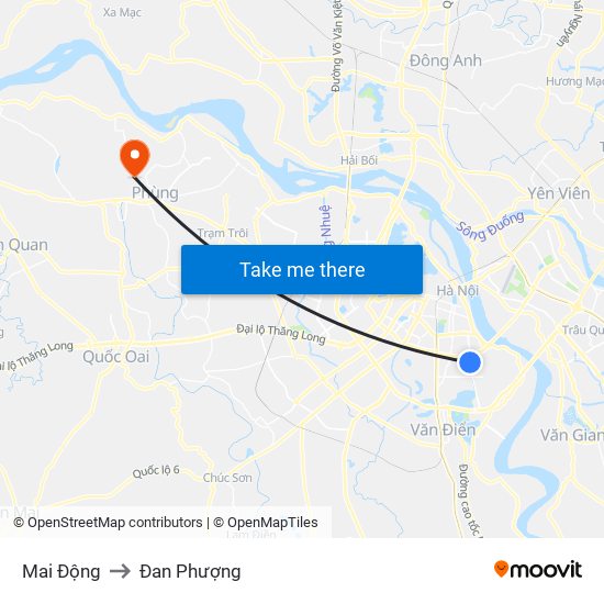 Mai Động to Đan Phượng map