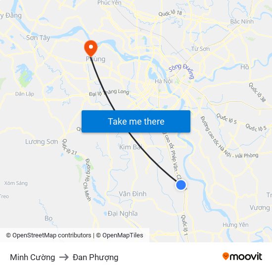 Minh Cường to Đan Phượng map