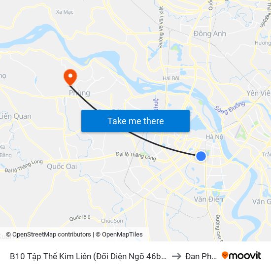 B10 Tập Thể Kim Liên (Đối Diện Ngõ 46b Phạm Ngọc Thạch) to Đan Phượng map