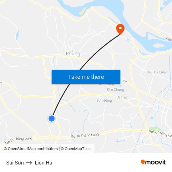 Sài Sơn to Liên Hà map
