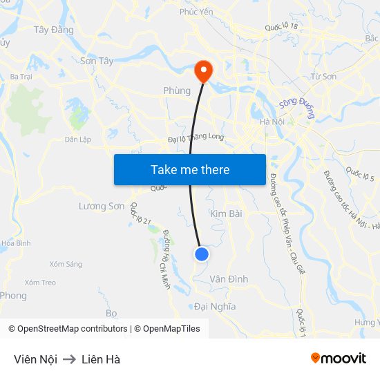 Viên Nội to Liên Hà map