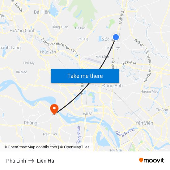 Phù Linh to Liên Hà map