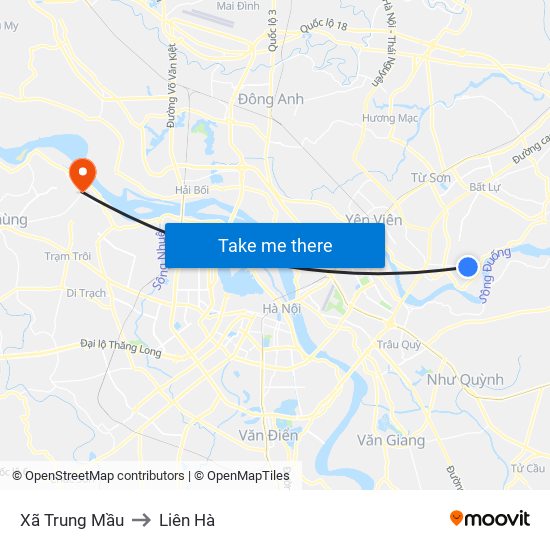 Xã Trung Mầu to Liên Hà map