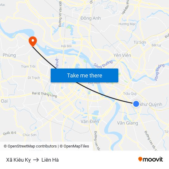 Xã Kiêu Kỵ to Liên Hà map