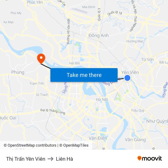 Thị Trấn Yên Viên to Liên Hà map