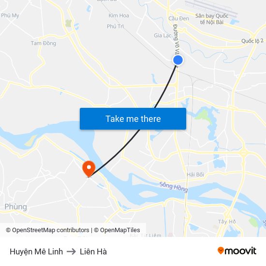 Huyện Mê Linh to Liên Hà map