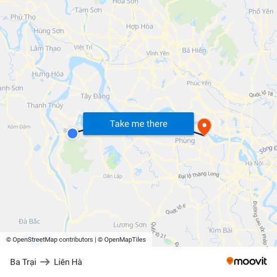 Ba Trại to Liên Hà map