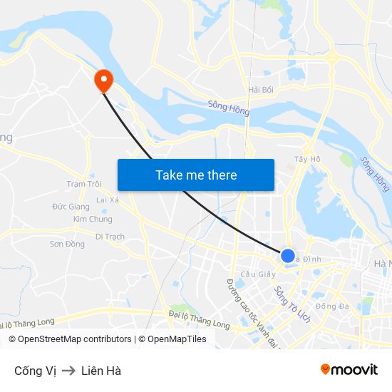 Cống Vị to Liên Hà map