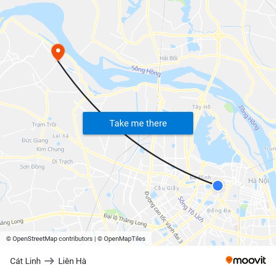 Cát Linh to Liên Hà map