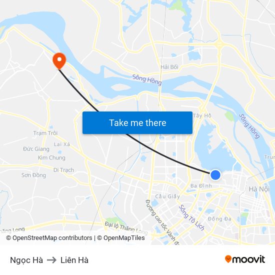 Ngọc Hà to Liên Hà map