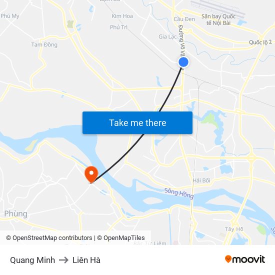 Quang Minh to Liên Hà map