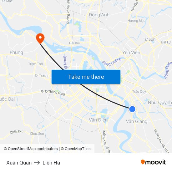 Xuân Quan to Liên Hà map