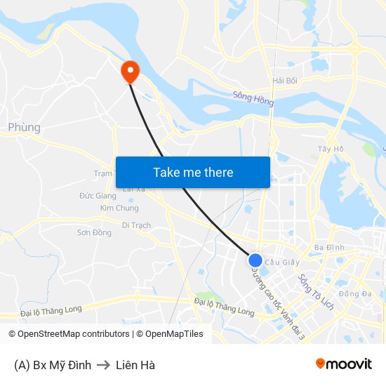 (A) Bx Mỹ Đình to Liên Hà map