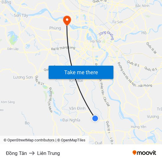 Đồng Tân to Liên Trung map