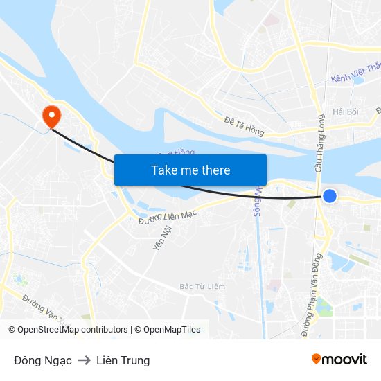 Đông Ngạc to Liên Trung map