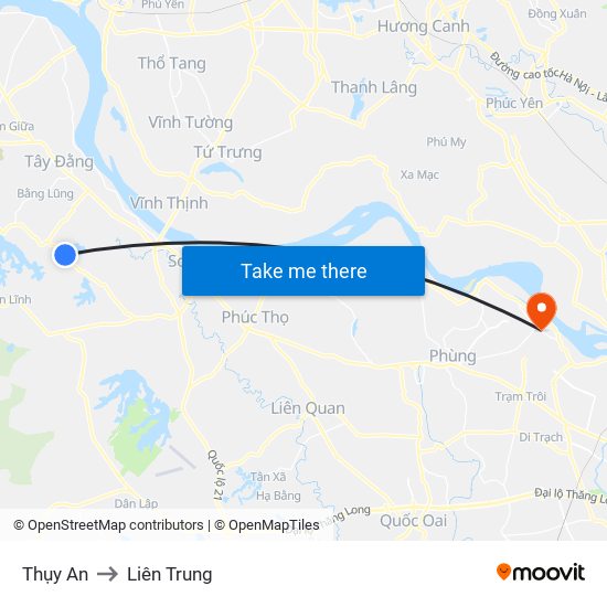 Thụy An to Liên Trung map