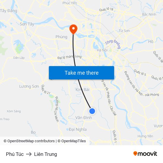 Phú Túc to Liên Trung map