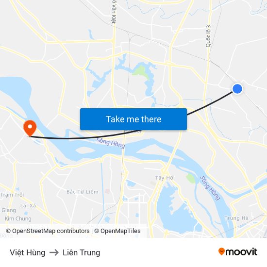 Việt Hùng to Liên Trung map