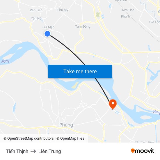 Tiến Thịnh to Liên Trung map