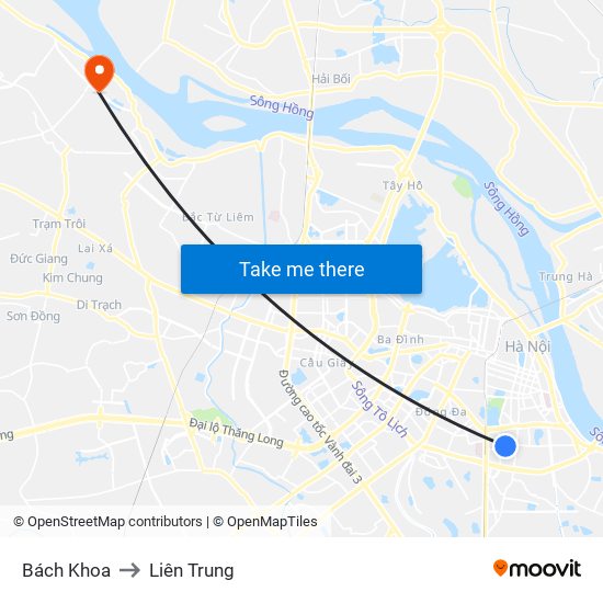 Bách Khoa to Liên Trung map