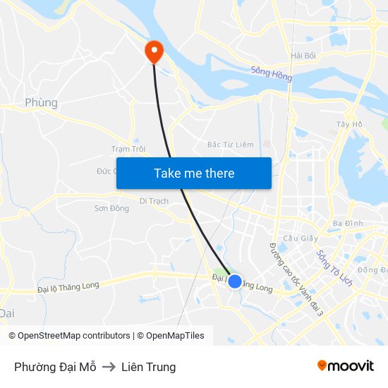 Phường Đại Mỗ to Liên Trung map