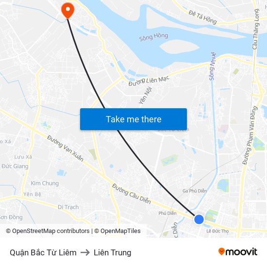 Quận Bắc Từ Liêm to Liên Trung map