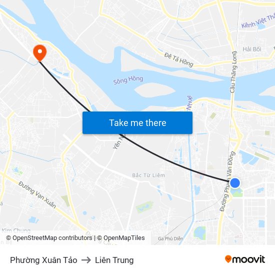 Phường Xuân Tảo to Liên Trung map