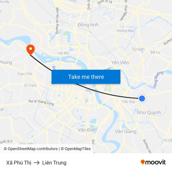 Xã Phú Thị to Liên Trung map