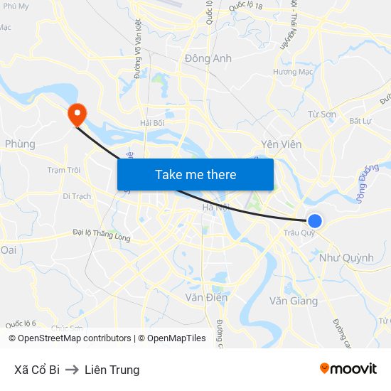 Xã Cổ Bi to Liên Trung map