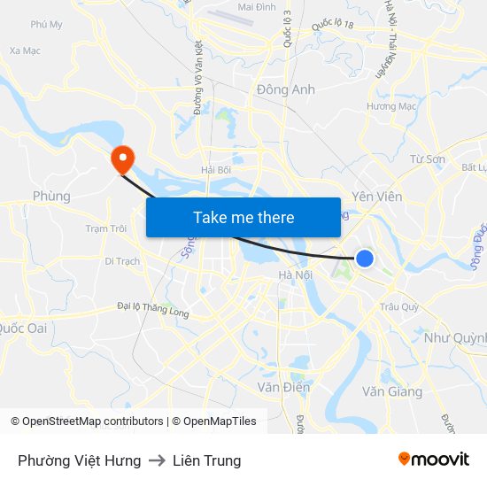 Phường Việt Hưng to Liên Trung map