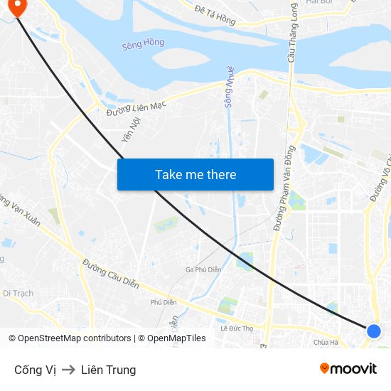 Cống Vị to Liên Trung map