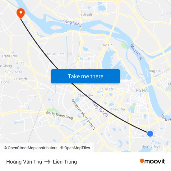 Hoàng Văn Thụ to Liên Trung map