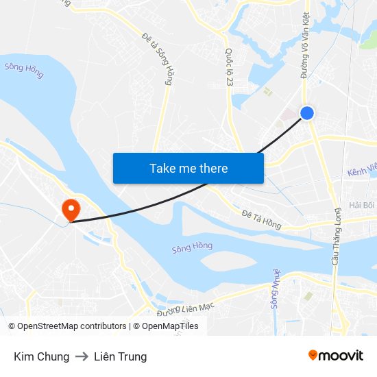 Kim Chung to Liên Trung map