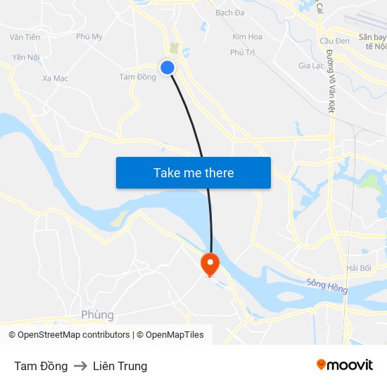 Tam Đồng to Liên Trung map