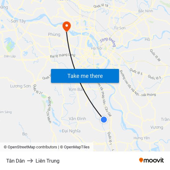 Tân Dân to Liên Trung map