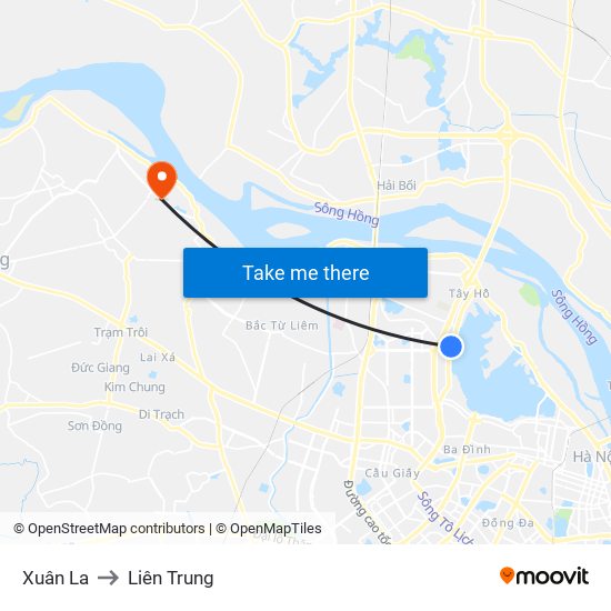 Xuân La to Liên Trung map