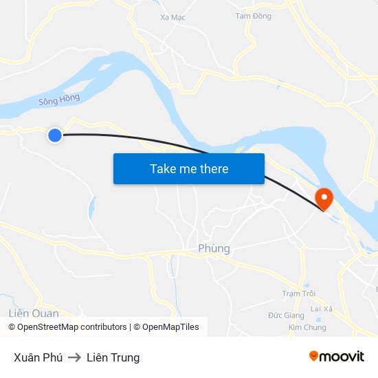 Xuân Phú to Liên Trung map