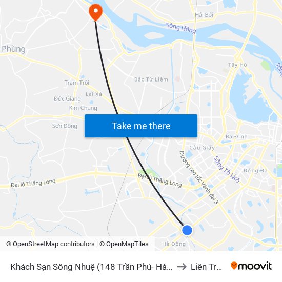 Khách Sạn Sông Nhuệ (148 Trần Phú- Hà Đông) to Liên Trung map